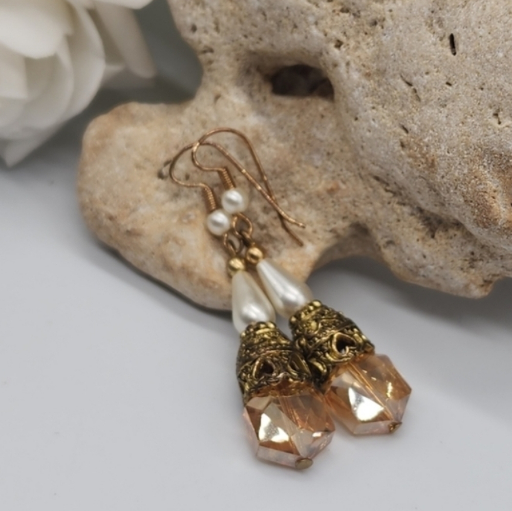 ❤️Gold Earrings Green Crystals Sparkling Elegant Lightweight Pearl